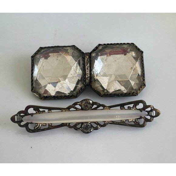 Antique Victorian Brooch pair Glass Bar Pin Pearl Shell - Picture 12 of 12